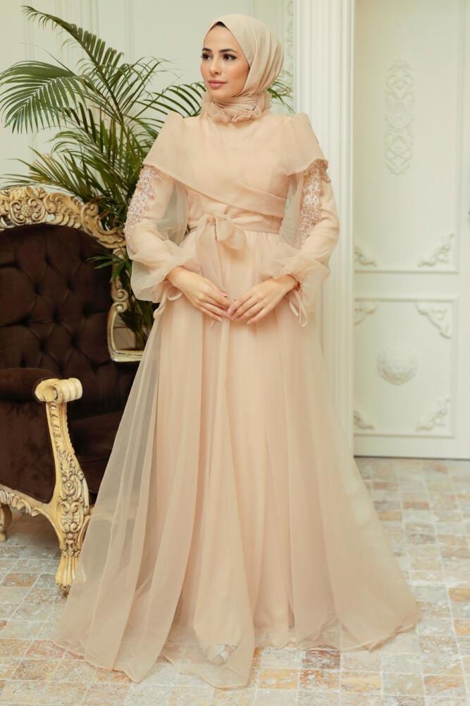 Neva Style - Long Gold Hijab Evening Dress 22331GOLD - 1