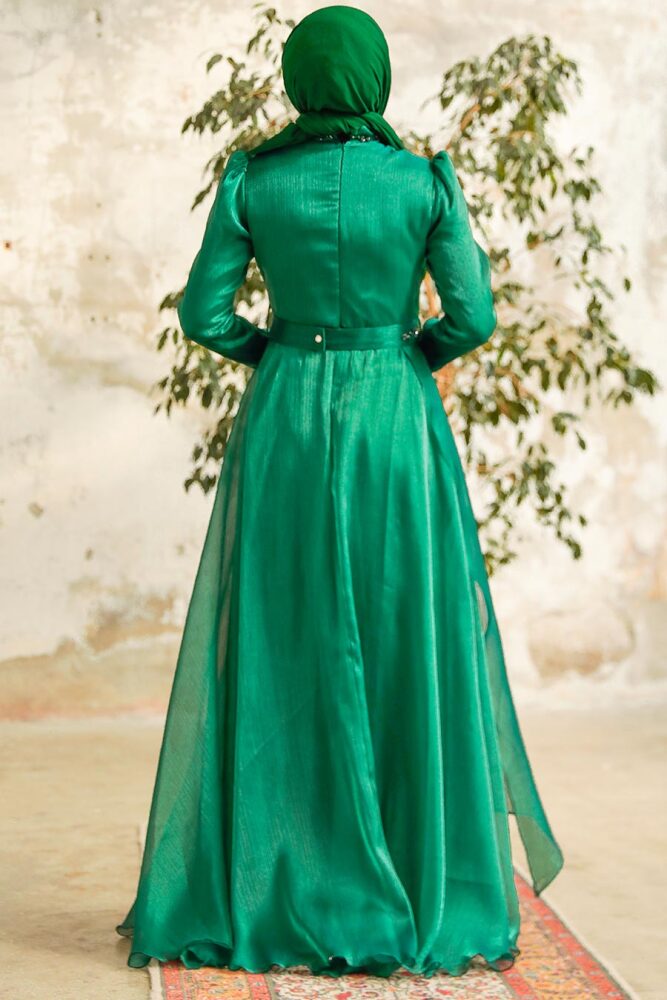 Neva Style - Long Green Hijab Engagement Dress 3824Y - 3