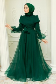 Neva Style - Long Green Hijab Evening Dress 22331Y - Thumbnail