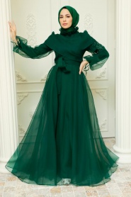 Neva Style - Long Green Hijab Evening Dress 22331Y - Thumbnail