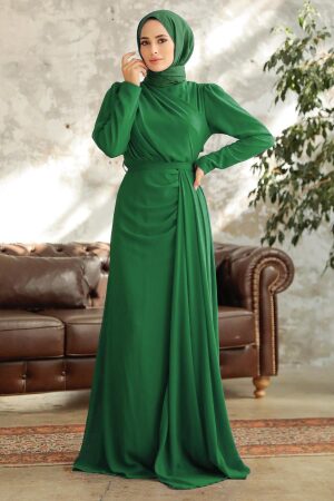 Neva Style - Long Green Islamic Wedding Dress 5736Y - 1