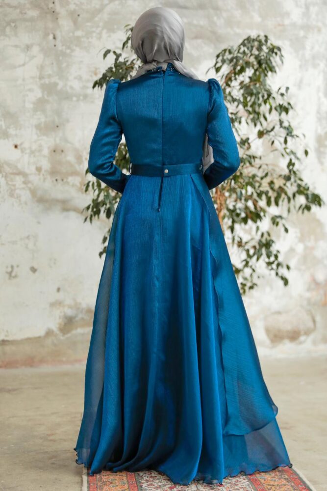 Neva Style - Long Indigo Blue Hijab Engagement Dress 3824IM - 3