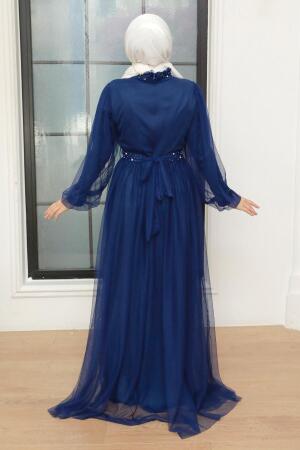 Neva Style - Long İndigo Blue Islamic Wedding Gown 22041IM - 2