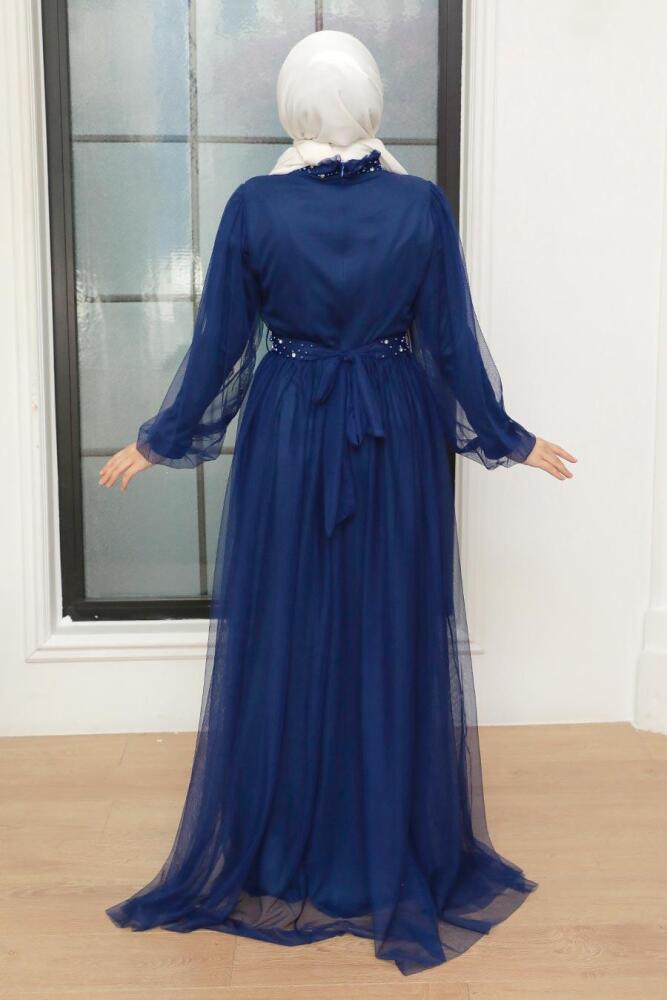 Neva Style - Long İndigo Blue Islamic Wedding Gown 22041IM - 2