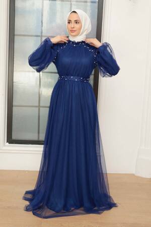 Neva Style - Long İndigo Blue Islamic Wedding Gown 22041IM - 1