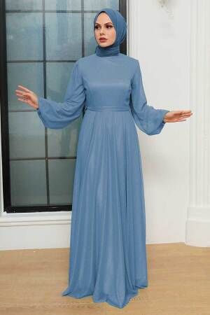 Neva Style - Long İndigo Blue Modest Wedding Dress 55410IM - 1