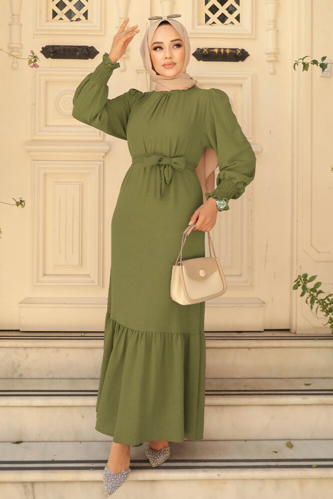 Long Khaki Hijab Dress 5972HK - 1
