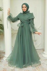 Neva Style - Long Khaki Hijab Evening Dress 22331HK - Thumbnail