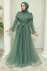 Neva Style - Long Khaki Hijab Evening Dress 22331HK - Thumbnail
