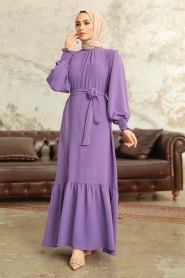 Neva Style - Long Lila Hijab Dress 5972LILA - Thumbnail