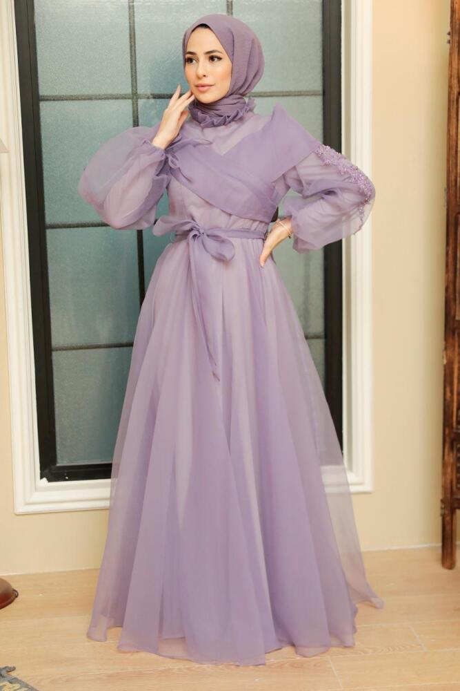 Neva Style - Long Lila Hijab Evening Dress 22331LILA - 3