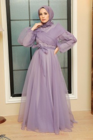 Neva Style - Long Lila Hijab Evening Dress 22331LILA - Thumbnail