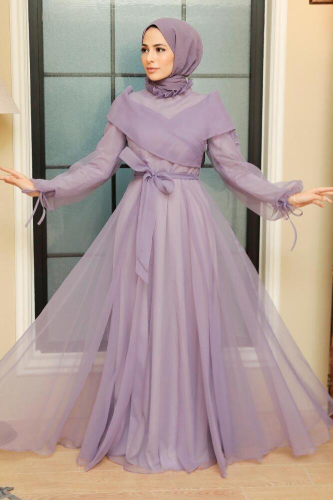 Neva Style - Long Lila Hijab Evening Dress 22331LILA - 1