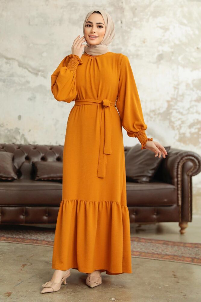 Long Mustard Hijab Dress 5972HR - 2