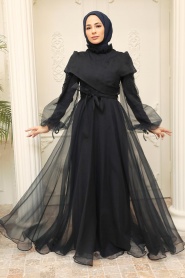 Neva Style - Long Navy Blue Hijab Evening Dress 22331L - Thumbnail