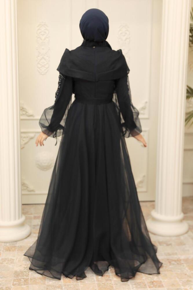 Neva Style - Long Navy Blue Hijab Evening Dress 22331L - 3