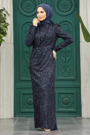 Neva Style - Long Navy Blue Modest Wedding Dress 3976L - 1