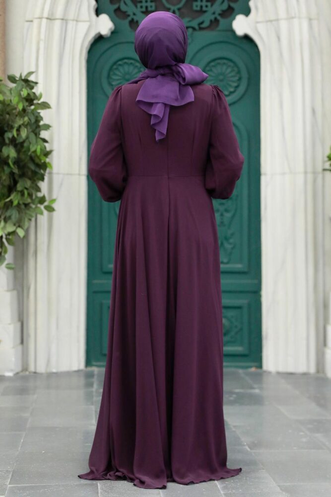 Neva Style - Long Plum Color Hijab Prom Dress 25838MU - 3