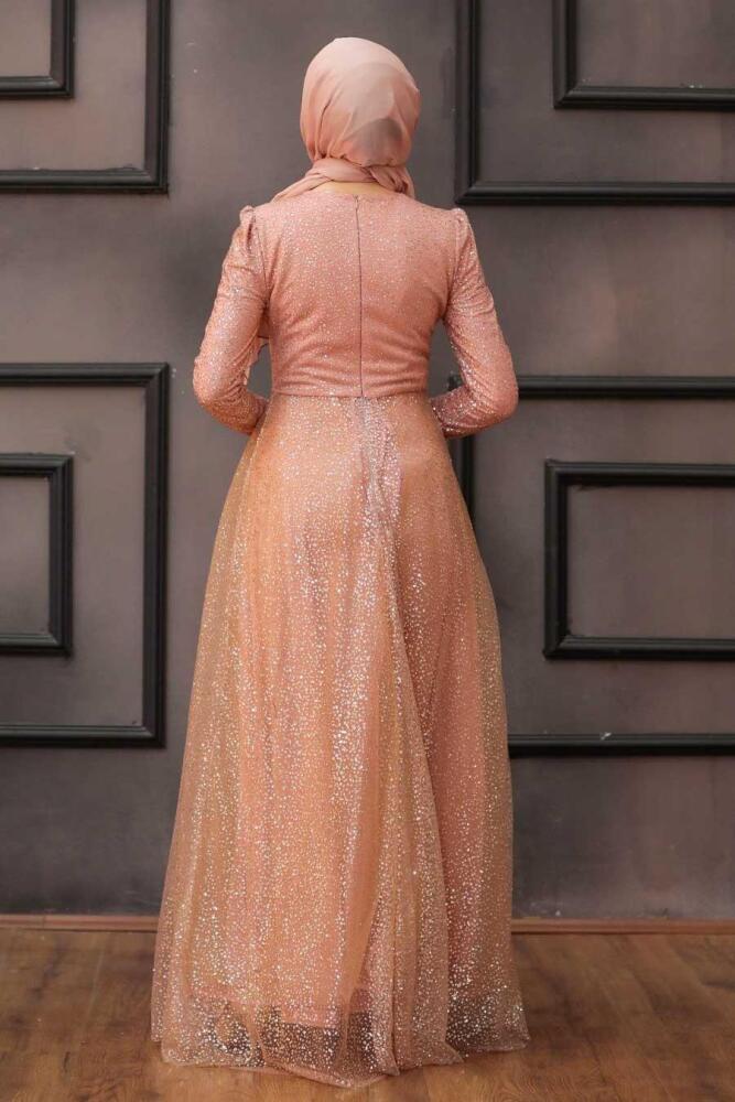 Neva Style - Long Salmon Pink Hijab Bridesmaid Dress 36501SMN - 2