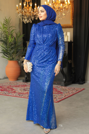 Long Sax Blue Modest Wedding Dress 3976SX - 2