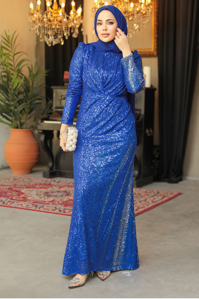 Long Sax Blue Modest Wedding Dress 3976SX - 1