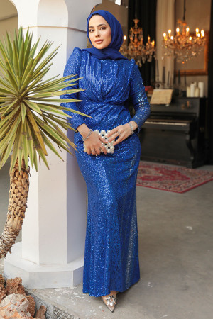 Long Sax Blue Modest Wedding Dress 3976SX - 3