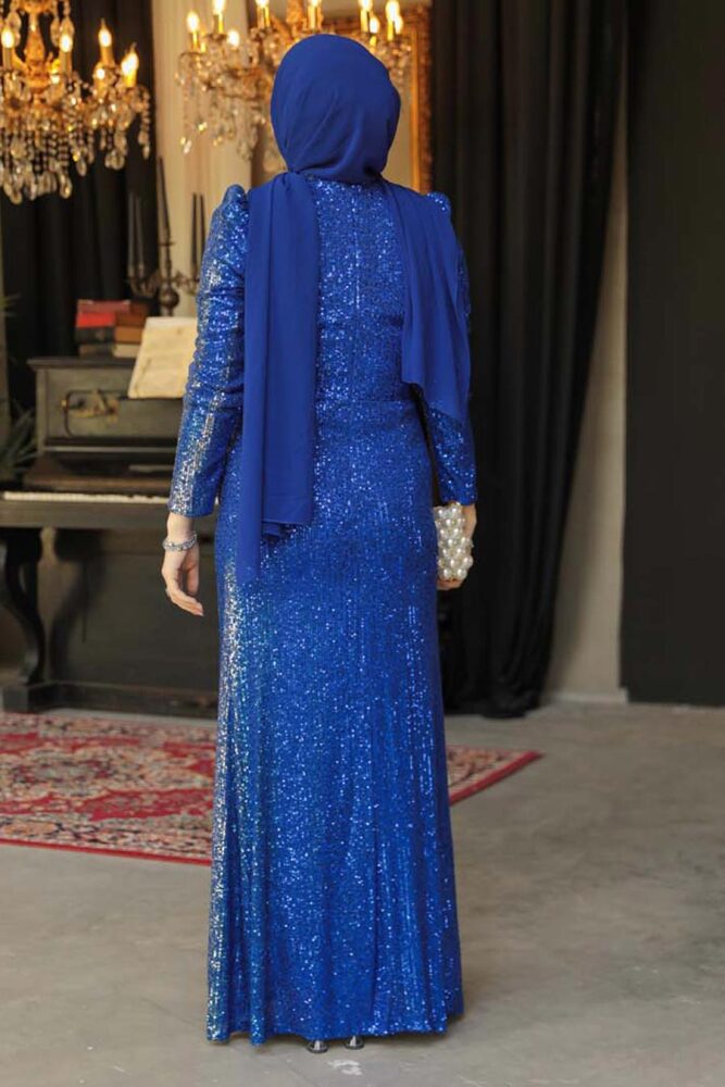 Long Sax Blue Modest Wedding Dress 3976SX - 4