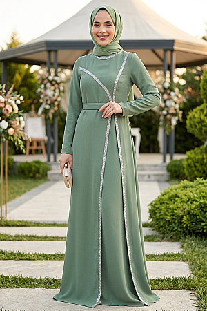 Neva Style - Long Sleeve Almond Green Muslim Evening Gown 37261CY - 1