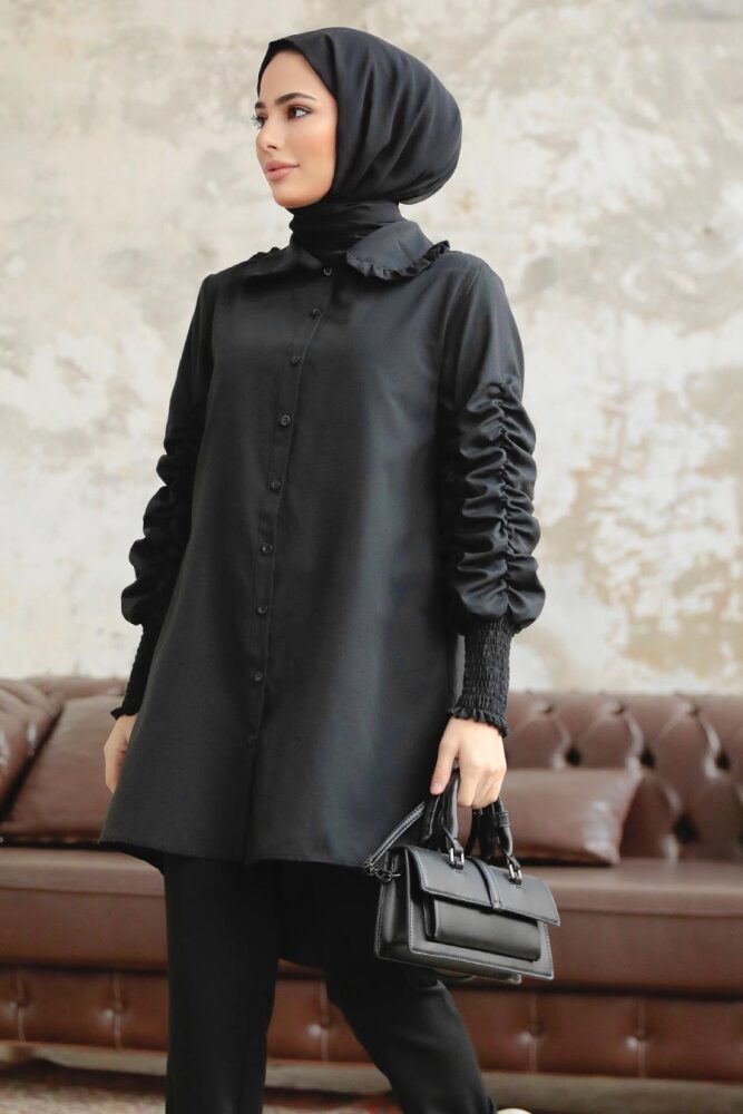 Long Sleeve Black Hijab Tunic 10661S - 1
