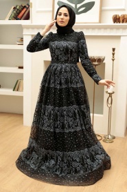 Neva Style - Long Sleeve Black Islamic Dress 875S - Thumbnail