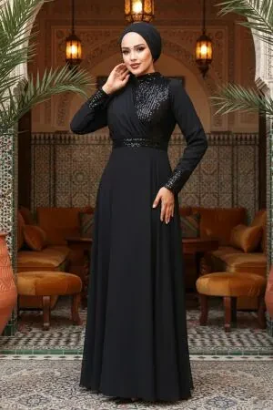 Neva Style - Long Sleeve Black Muslim Bridal Dress 5793S 