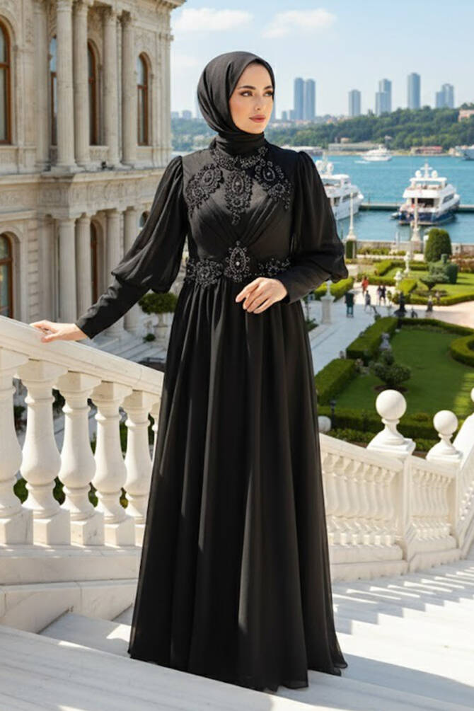 Neva Style - Long Sleeve Black Muslim Evening Dress 25822S - 1