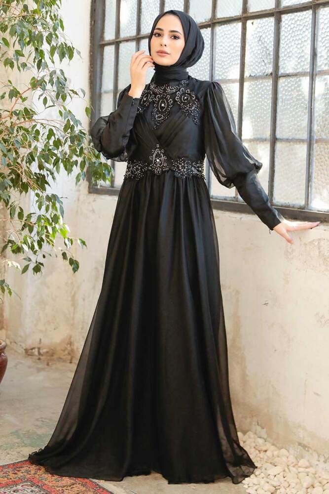 Neva Style - Long Sleeve Black Muslim Evening Dress 25822S - 2