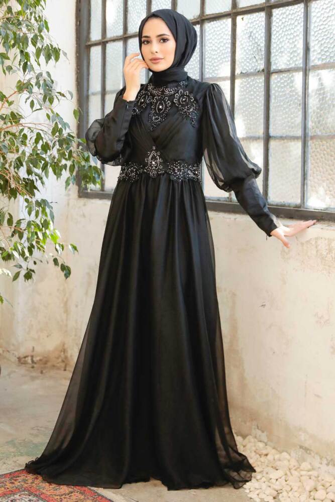 Neva Style - Long Sleeve Black Muslim Evening Dress 25822S - 1