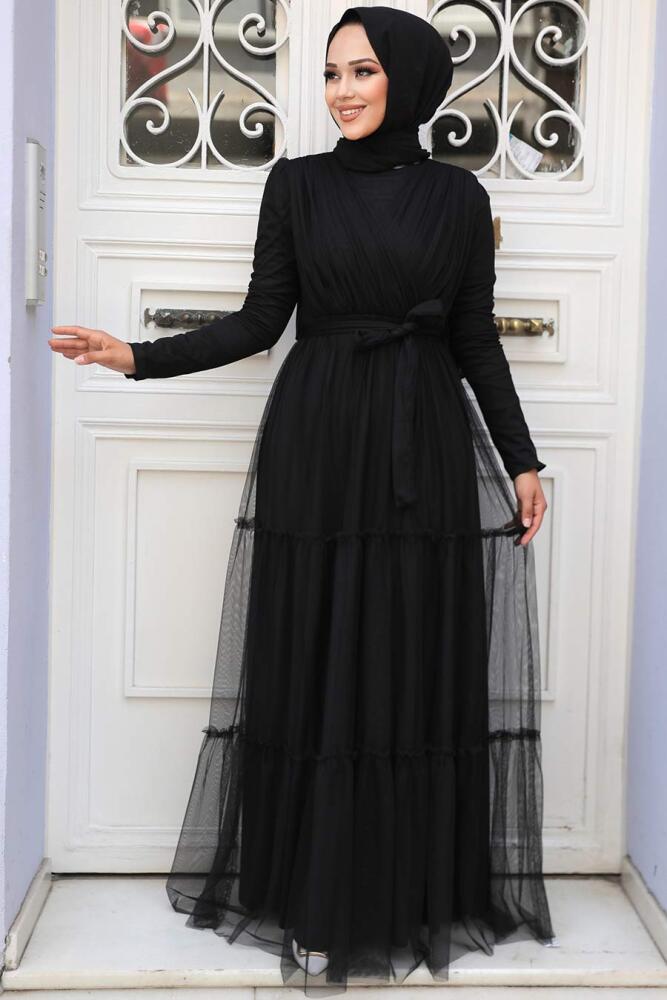 Long Sleeve Black Muslim Evening Dress 55621S - 1