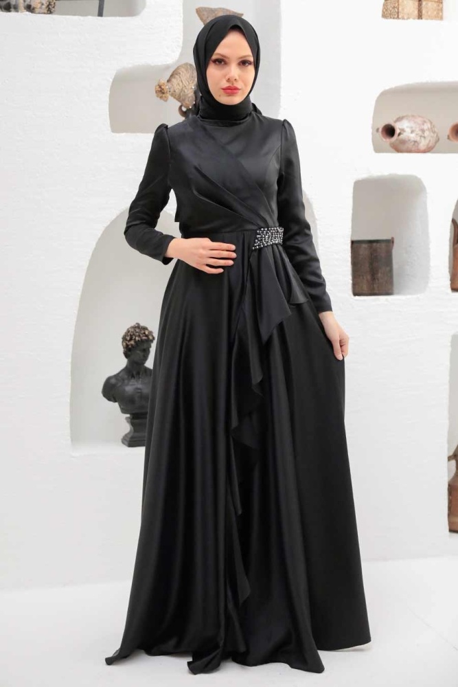 Neva Style - Long Sleeve Black Muslim Wedding Gown 22431S - 2