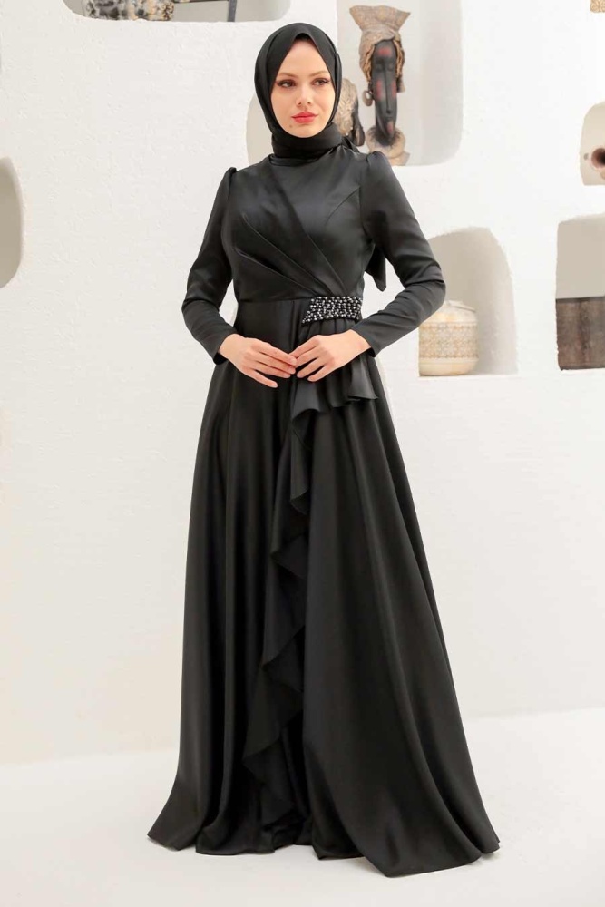 Neva Style - Long Sleeve Black Muslim Wedding Gown 22431S - 1