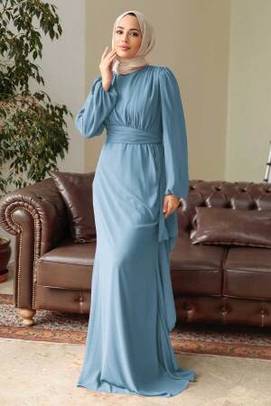 Neva Style - Long Sleeve Blue Hijab Hijab Modest Dress 5718M - 1