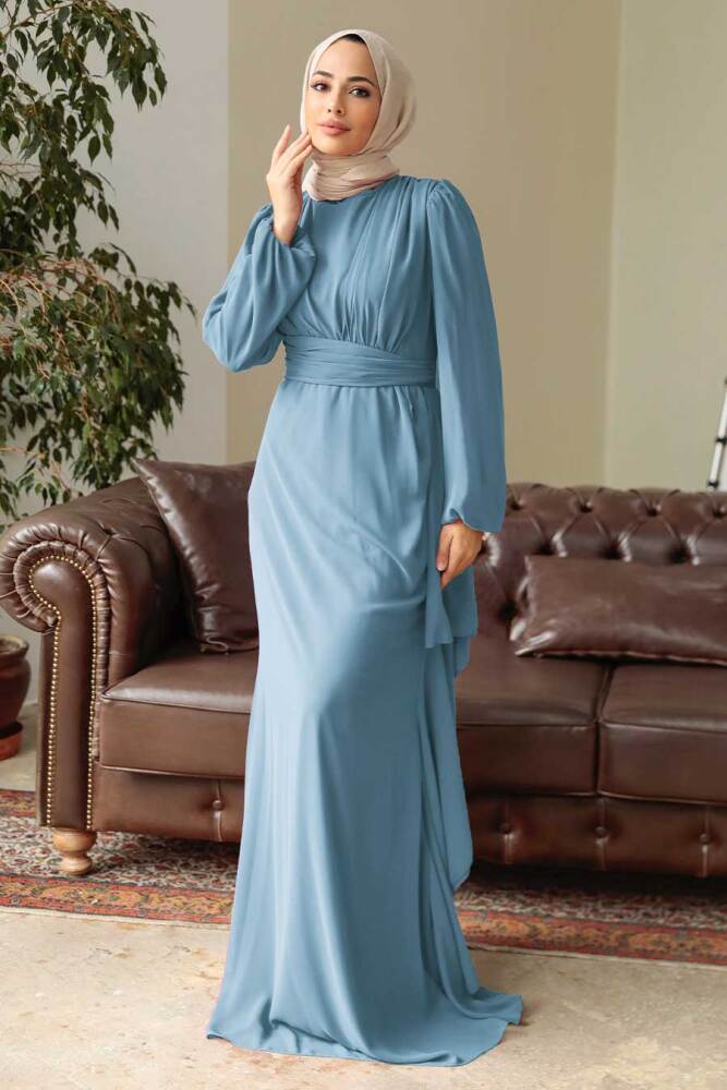 Neva Style - Long Sleeve Blue Hijab Hijab Modest Dress 5718M - 1