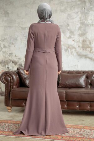 Neva Style - Long Sleeve Brown Muslim Evening Gown 37261KH - 3