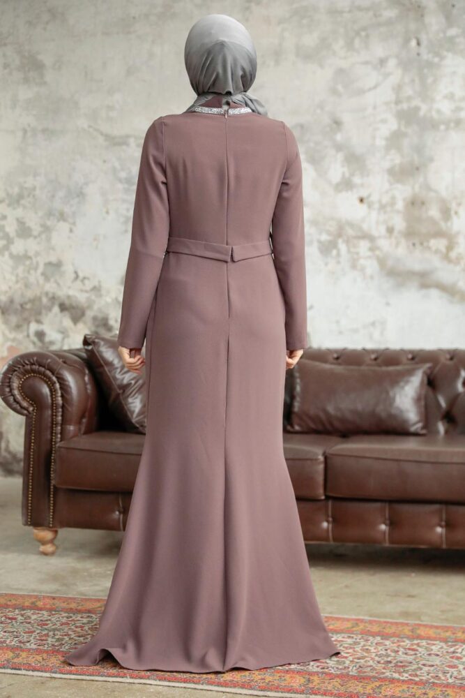 Neva Style - Long Sleeve Brown Muslim Evening Gown 37261KH - 3