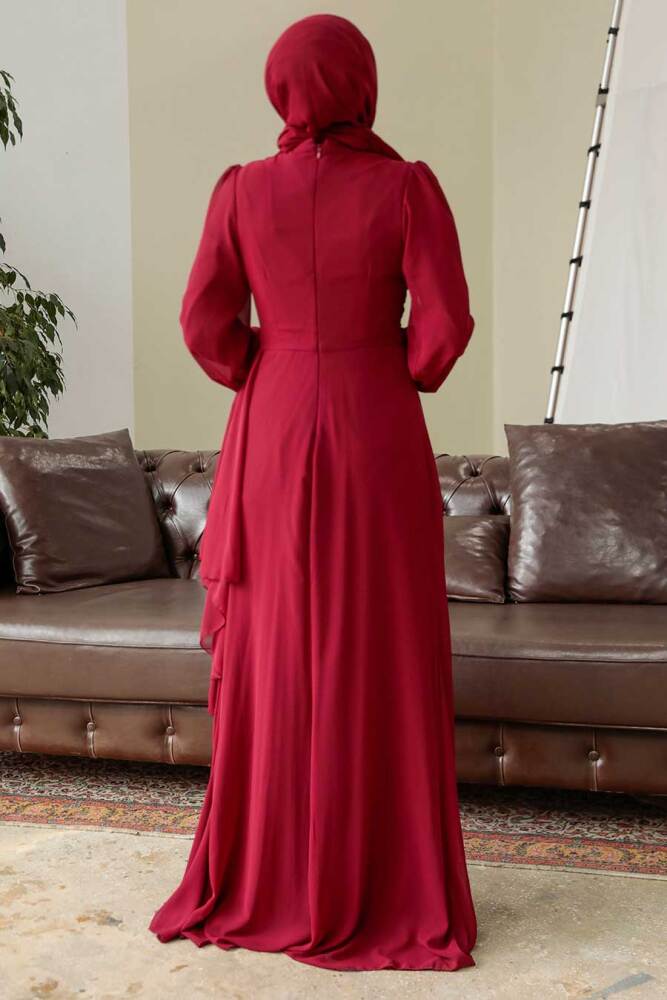 Neva Style - Long Sleeve Claret Red Hijab Modest Dress 5718BR - 4