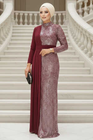 Neva Style - Long Sleeve Claret Red Islamic Prom Dress 25851BR - 1