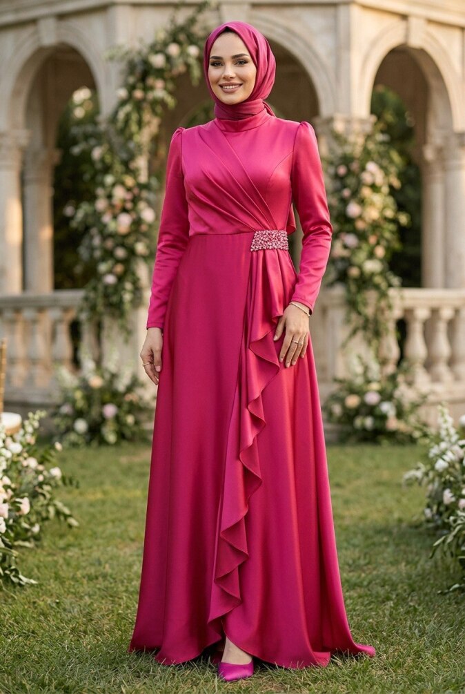 Neva Style - Long Sleeve Claret Red Muslim Wedding Gown 22431BR - 1