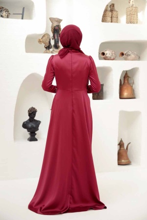 Neva Style - Long Sleeve Claret Red Muslim Wedding Gown 22431BR - Thumbnail