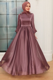 Neva Style - Long Sleeve Dark Dusty Rose Islamic Prom Dress 21330KGK - Thumbnail