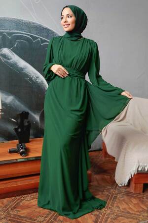 Neva Style - Long Sleeve Dark Green Hijab Modest Dress 5718KY - 1