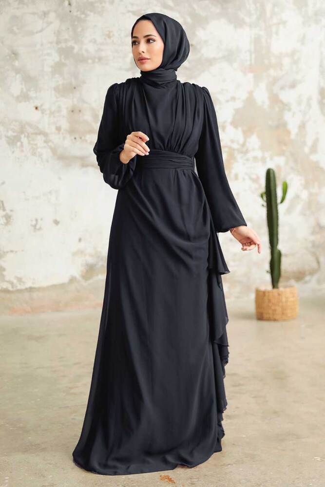 Neva Style - Long Sleeve Dark Navy Blue Hijab Modest Dress 5718KL - 1
