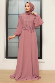 Neva Style - Long Sleeve Dusty Rose Islamic Dress 25819GK - Thumbnail