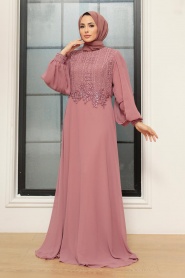 Neva Style - Long Sleeve Dusty Rose Islamic Dress 25819GK - Thumbnail
